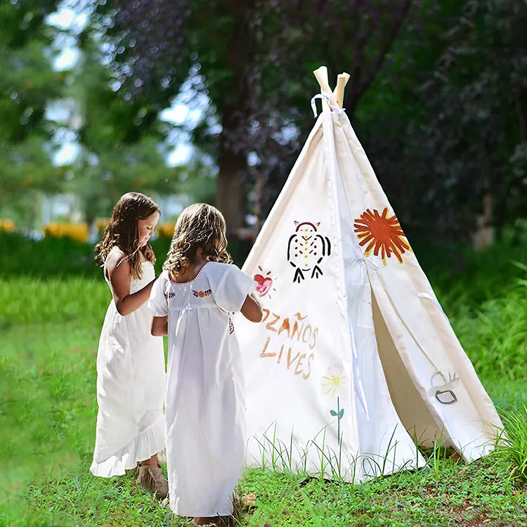 Kapalı küçük evler prenses kale % 100% pamuk kanvas çocuk kızılderili çadırı çocuklar için oyun çadırı