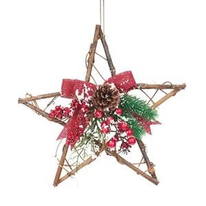 Wreath Christmas Family Ornaments Wooden Stars Pine Cones Wreath Decorations