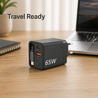 Chargeur GaN 65W avec câble rétractable USB-C PD 3.0, double port A + C, charge rapide pour ordinateur portable, protection de voyage, vente en gros