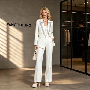Elegante Traje de Dos Piezas <span class=keywords><strong>Verde</strong></span> <span class=keywords><strong>Lima</strong></span> para Verano, <span class=keywords><strong>Blazer</strong></span> Transpirable y Pantalones de Pierna Recta con Botones y Adornos de Pedrería - Product Image 6