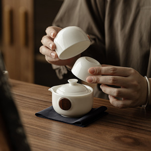 Guanlan Jade Porcelain Quick Cup Ceramic Kung Fu <b>Tea</b> <b>Set</b> One Pot Two Cups Travel <b>Tea</b> <b>Set</b> - Product Image 2