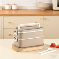 Boîte à bento grande capacité 2L, boîte à lunch en acier inoxydable 304, portable, étanche, 2 compartiments avec baguettes, cuillère, bol à soupe