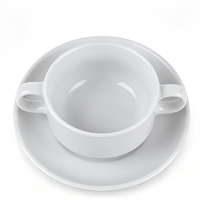 Tasse à soupe en céramique blanche avec soucoupe 280 ml, bol à soupe en porcelaine avec poignées pour servir la soupe, le dessert, restaurant, maison, cuisine