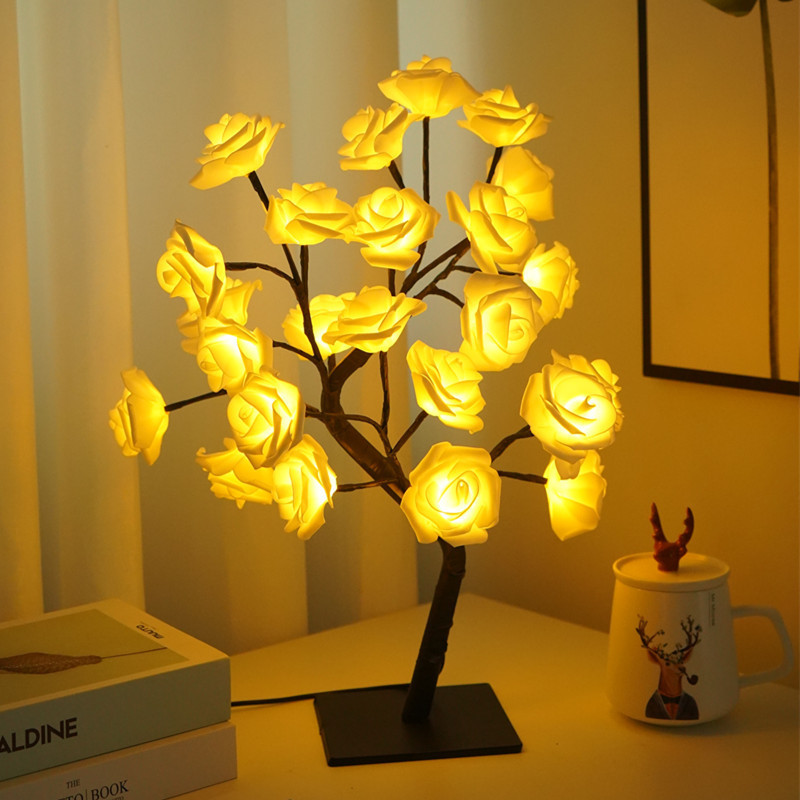 Led Fairy Decor Night Lights Lamp Home Rose Party Usb Christmas Copper Gifts Battery Gift Bedroom Mini Flower Bedside Kids