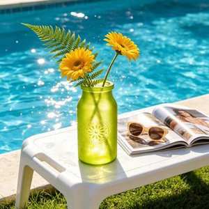 Vase en verre Mason embossé rouge et vert à large ouverture pour la décoration de la maison, des tables de mariage, vase à <span class=keywords><strong>fleurs</strong></span> moderne en verre - Product Image 2