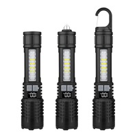 Lampe torche LED rechargeable par USB Affichage numérique de puissance Zoom télescopique Lampe de poche tactique multifonctionnelle pour l'extérieur avec corps en ABS