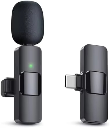 K8 Portable Wireless Stereo Lavalier Microphone Type C Connector RGB Lighting Noise Cancelling for Live Interview Outdoor Use