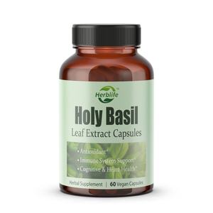 Capsules de basilic sacré Tulsi OEM ODM - Extrait de feuilles de basilic sacré, antioxydant, complément alimentaire à base de plantes, soutien à l'immunité et à la relaxation, végétalien - Product Image 1