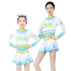 Wholesale Cheerleading Uniform Athletic Competition Skirt Set Anti Static Anti Shrink Quick Dry Spandex Sublimation