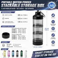 Conteneur portable à 3 couches pour poudre protéinée avec porte-clés, boîte de rangement pour suppléments sans BPA, logo personnalisé, idéal pour la gym et les voyages, vente en gros