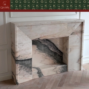 GOLDKING Elegante Revestimiento de Chimenea de Mármol Rosa Tabaco para Sala de Estar Residencial, Crema Cálido con Vetas Gris Carbón Pulido OEM - Product Image 3