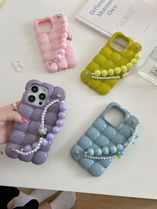 3D Ice lưới rắn màu TPU trường hợp điện thoại với Vòng đeo tay Ngọc Trai Chuỗi chống sốc bìa cho Girls 'cho <span class=keywords><strong>iPhone</strong></span> 16 Pro Max - Product Image 2