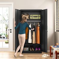 Armoire de rangement pour vêtements en métal antirouille avec portes verrouillables, organisateur de vêtements autoportant pour usage domestique en intérieur
