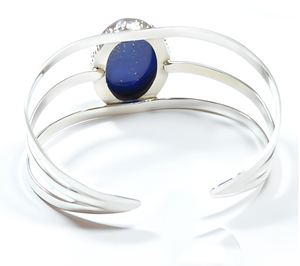 Pulsera brazalete de plata de ley 925 con lapislázuli, piedra preciosa azul natural ovalada, joyería llamativa para mujer, uso diario, regalo. - Product Image 3