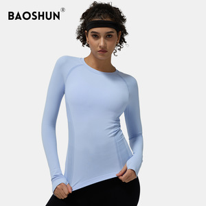 Top de yoga d'été européen américain à manches longues et à séchage rapide T-shirt à texture unique pour les sports de plein air Fitness Neck Fitness - Product Image 5