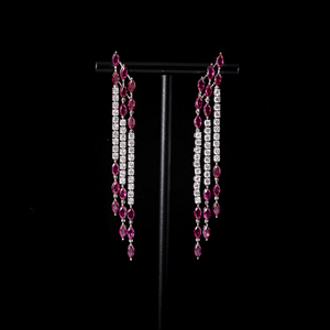 00109 Conjunto de Collar de Novia con Borlas Vimineas Elegantes y de Lujo para Mujer, con Rubíes y Circonitas, Conjuntos de Joyería de Boda, Accesorios para Novias - Product Image 3