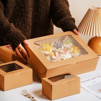 Boîte à dessert en papier de haute qualité avec poignée et fenêtre transparente pour emballages à emporter de beignets, pâtisseries et produits de boulangerie