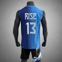 Jersey voli pria biru tanpa lengan desain klasik grosir kaus voli rompi pemanasan cepat kering