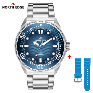 NORTH <b>EDGE</b> TRITON Solar Powered Dive Watch, 300M Waterproof 316L Stainless Steel Diving Watch Luminous <b>Rubber</b> Strap Men Sports D - Product Image 3