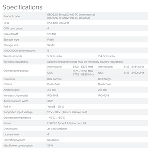 Mikrotik RBD52G-5HacD2HnD-TC HAP Ac Dual-concurrent 5G WiFi 2167Mbps 5 Gigabit <b>Ethernet</b> Ports <b>Wireless</b> Router with WEP and QoS - Product Image 5