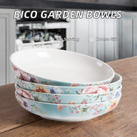 Ensemble de 4 bols à salade et pâtes en céramique Bico Margret's Garden, 35 oz, lavables au lave-vaisselle, cadeau de déménagement et de Thanksgiving