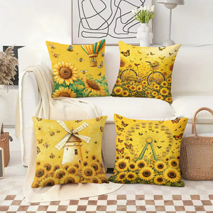 Bantal dekoratif bertema bunga matahari dengan desain balon udara, sepeda, kincir angin, dan bianglala - Product Image 2