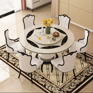 Ensemble de table et de chaises de salle à manger en marbre moderne de luxe léger, mobilier de restaurant minimaliste de haute qualité à la française - Product Image 2