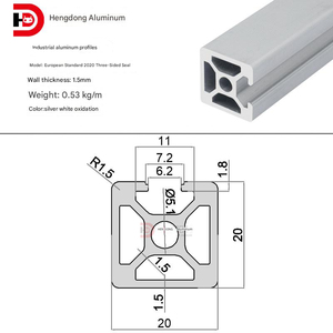 Profili in Alluminio con Scanalature a T 2020, Spessore 1,5mm, 20mm X 20mm - Quattro Aperture, 100cm-600cm, Estrusione in Alluminio - Product Image 6