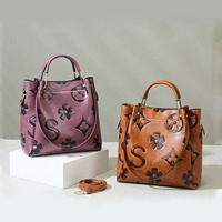 Nouveau sac à main vintage européen-américain en PU pour femme, sac seau de grande capacité avec design gaufré et doublure en polyester