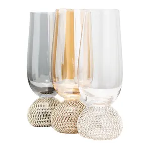 Hot Sale Diamond Glitter Glass Tea Cup Drinking Tumbler Decorated Champagne Glasses