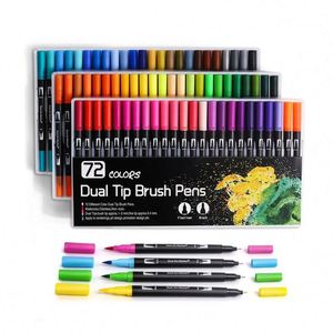 Ensemble de stylos pinceaux à double pointe, 12 couleurs, marqueurs en plastique pour le dessin, marqueurs aquarelle avec boîte en PP - Product Image 6