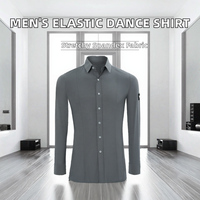 Chemise de danse latine moderne à manches longues pour homme, gris, coupe ajustée, hauts d'entraînement pour scène, adulte