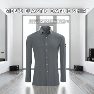Camiseta de Danza Moderna para Hombre, Manga Larga, Elástica, de Spandex, para Entrenamiento de Danza Latina, Top para Actuaciones en Salón de Baile, Ropa de Danza Profesional para Adultos - Product Image 2
