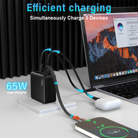 Chargeur mural rétractable Schitec OEM EU AU UK US 65W avec chargeur Gan de câble rétractable USB C intégré de 67cm pour multi-appareils