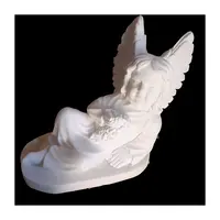 Estatua de mármol de Ángel sentado, figura personalizada de Ángel Blanco, estatua de mármol 100% tallada a mano