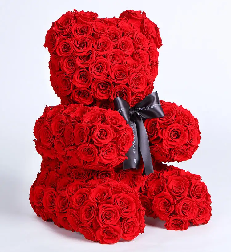 Factory Wholesale Bear Shape Natural Preserved Eternal Red Rose Flower Bear Rose Gift