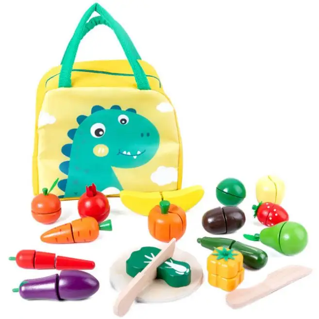 Yeni ahşap kesme seti gıda oyuncak oyna pretend pişirme mutfak seti ile manyetik oyuncak saklama çantası erken eğitici oyuncak çocuklar için
