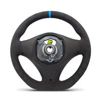 Volant en cuir pleine fleur avec bande supérieure rouge et bleue, fond plat, pour BMW Série 1 et 3 E90 E91 E92 E93 M3 E82 E81 E87 E88