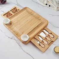 Ensemble de planche à fromage et à viande en bambou Rectangle personnalisé de qualité supérieure Couteaux pour charcuterie Snack Board Planche à découper de cuisine