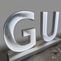 Logo 3D lumineux en lettres miroir pour canal de mer profonde, matériau pour lettres en relief, panneau de logo, lumière LED, néon