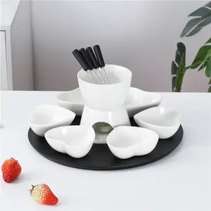 New Arrival Novelty Nhà Hiện Đại Nhà Hàng Sử Dụng Pho Mát Sô Cô La Gốm Fondue Sets Với Fork