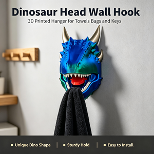 Crochet mural en forme de dinosaure, imprimé en 3D, support décoratif pour serviettes et clés, cadeau original et unique pour la maison - Product Image 3