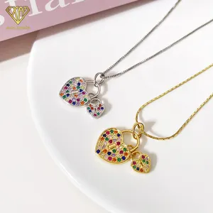 Ciondolo per piccoli gioielli collana con ciondolo a forma di cuore con diamanti ghiacciati in pietra colorata multi stile