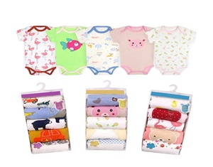 Wholesale 5 Pcs Newborn <strong>Infant</strong> <strong>Short</strong> Sleeves <strong>Set</strong> Cotton Baby Romper <strong>Set</strong> - Product Image 1