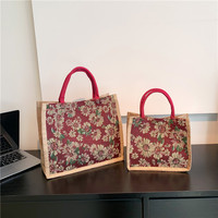 Tas jinjing wanita bordir jute kanvas kapasitas besar baru tas tangan sekolah motif linen mode untuk Universitas