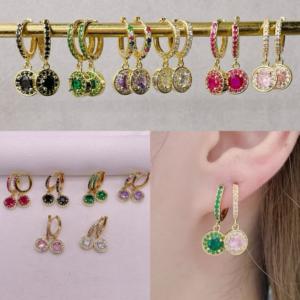 BD-D378 Orecchini con Charm in Zirconia Colorata, Orecchini CZ Multicolore a Forma di Cuore/<span class=keywords><strong>Quadrato</strong></span>/Goccia, Gioielli Delicati da Donna - Product Image 2