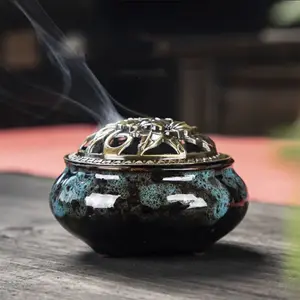 Small Incense Burner Creative, Personality Alloy Flower Cover Incense Channel Coil Backflow Aroma Incense Burner/