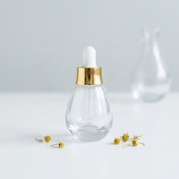 Flacon cosmétique en verre transparent avec compte-gouttes à tête ronde, capacité de 30 ml, couleur personnalisée, emballage en carton imprimé à l'écran, crème pour le visage, soin de la peau