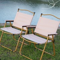 Kursi Lipat Camping Rangka Baja Tahan Karat Gagang Kayu Portabel Ramah Lingkungan untuk Makan di Luar Ruangan, Taman, Pantai, Perjalanan, dan Kebun