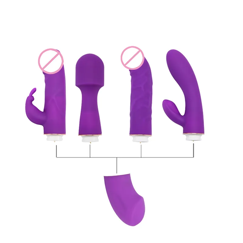 4 Vibrating Interchangeable G Spot Clitoris Wand Massage Vibrator Sex Toy For Women